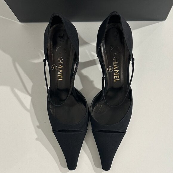 Chanel Black Fabric Point Toe D'Orsay Heels Size 7.5 - Picture 2 of 15